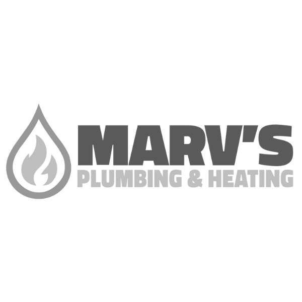 Logo for Marv's Plumbing & Heating featuring a water droplet with a flame inside.