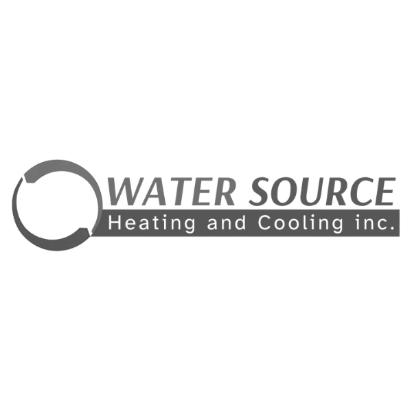 Logo for Water Source Heating and Cooling Inc., featuring a circular arrow and text.