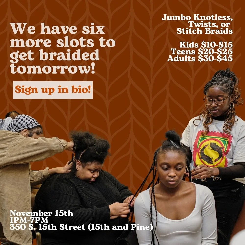Good news! We can take 6 more registrants who want to get their hair braided! The amount you pay will be divided up between the three causes identified in a previous post. Sign up in our bio or using the QR code on page 2. Note: We are providing 1b h