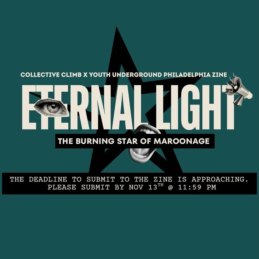 Peace Family! 
The deadline for &ldquo;Eternal Light&rdquo; is approaching! 
We&rsquo;re looking for those who carry us foward in expression! We will collectively make collages for our zine at our upcoming open mic! Come create with us!

You still ha