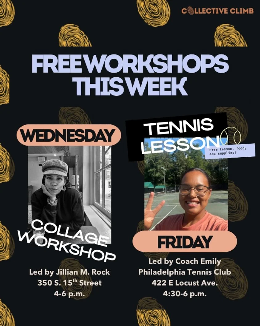TWO free offerings this week with Collective Climb! Join us on Wednesday for collaging and Friday for a tennis lesson! DM us or sign up at the link in our bio! Help us keep the offerings coming by signing up!