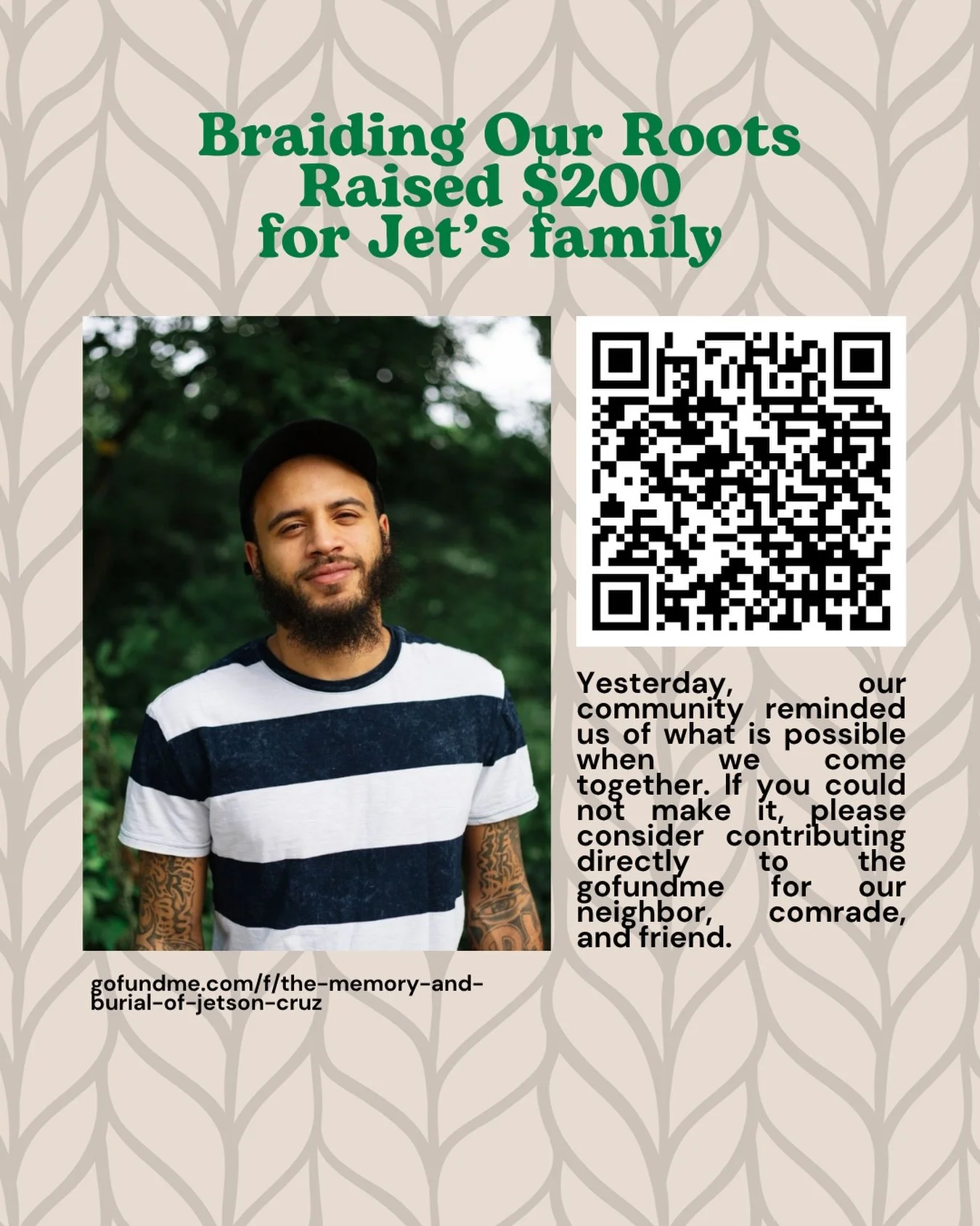 Yesterday, our Hair Braiding Party raised $200 to support Jet&rsquo;s family locally here in Philly. We are grateful for our braiders and our neighbors who came through. We invite you to support this fundraiser even if you didn&rsquo;t come yesterday