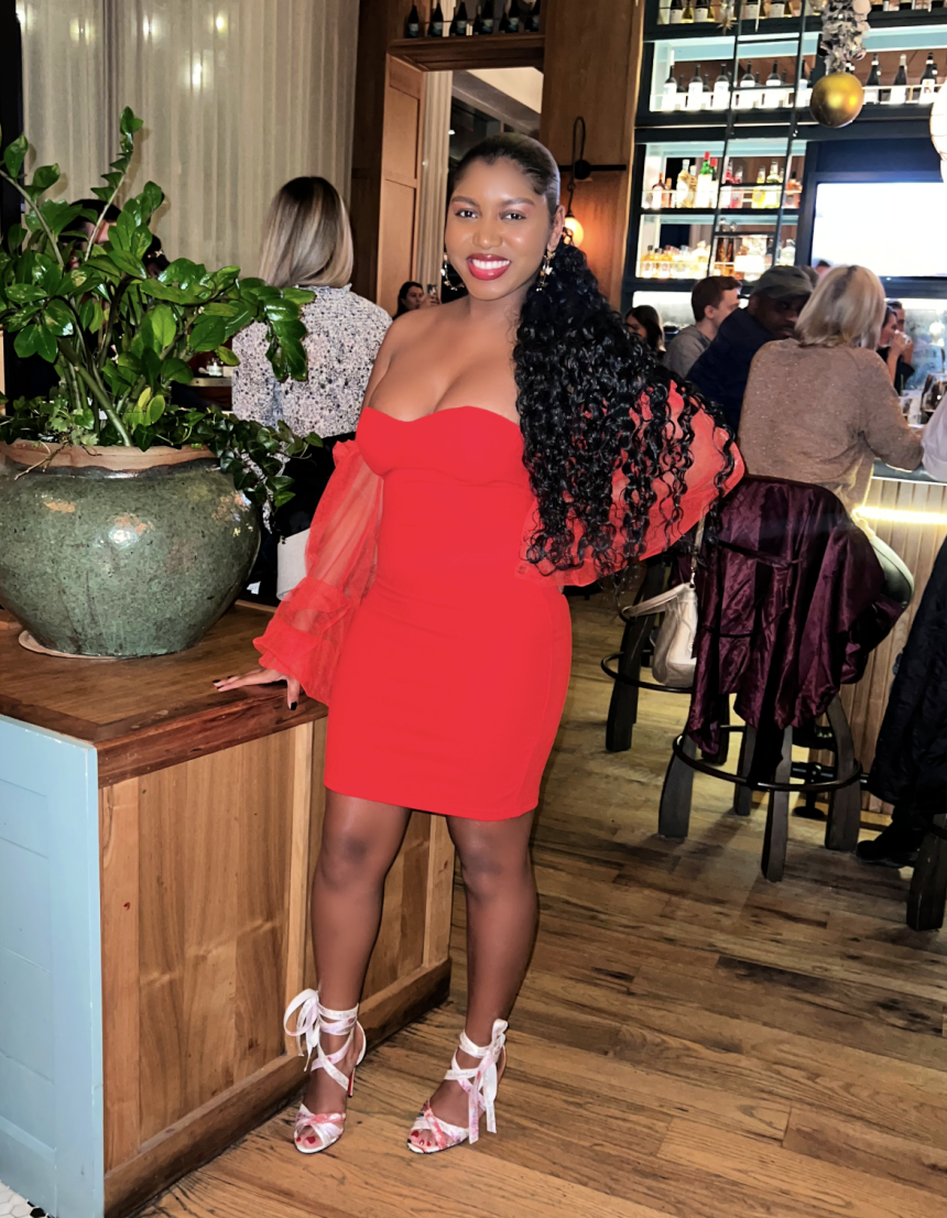 Red Sheer Sleeve Bustier Mini Dress by Parisian