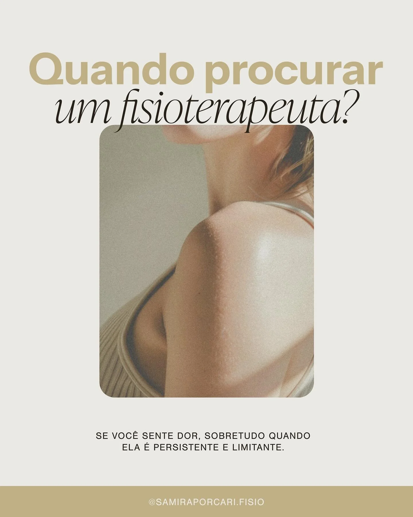Se voc&ecirc; sente dor, limita&ccedil;&atilde;o de movimento, dificuldade em realizar atividades do dia a dia; &eacute; o momento de procurar ajuda de um fisioterapeuta. Caso suas dores sejam persistentes, tamb&eacute;m &eacute; o momento de buscar 