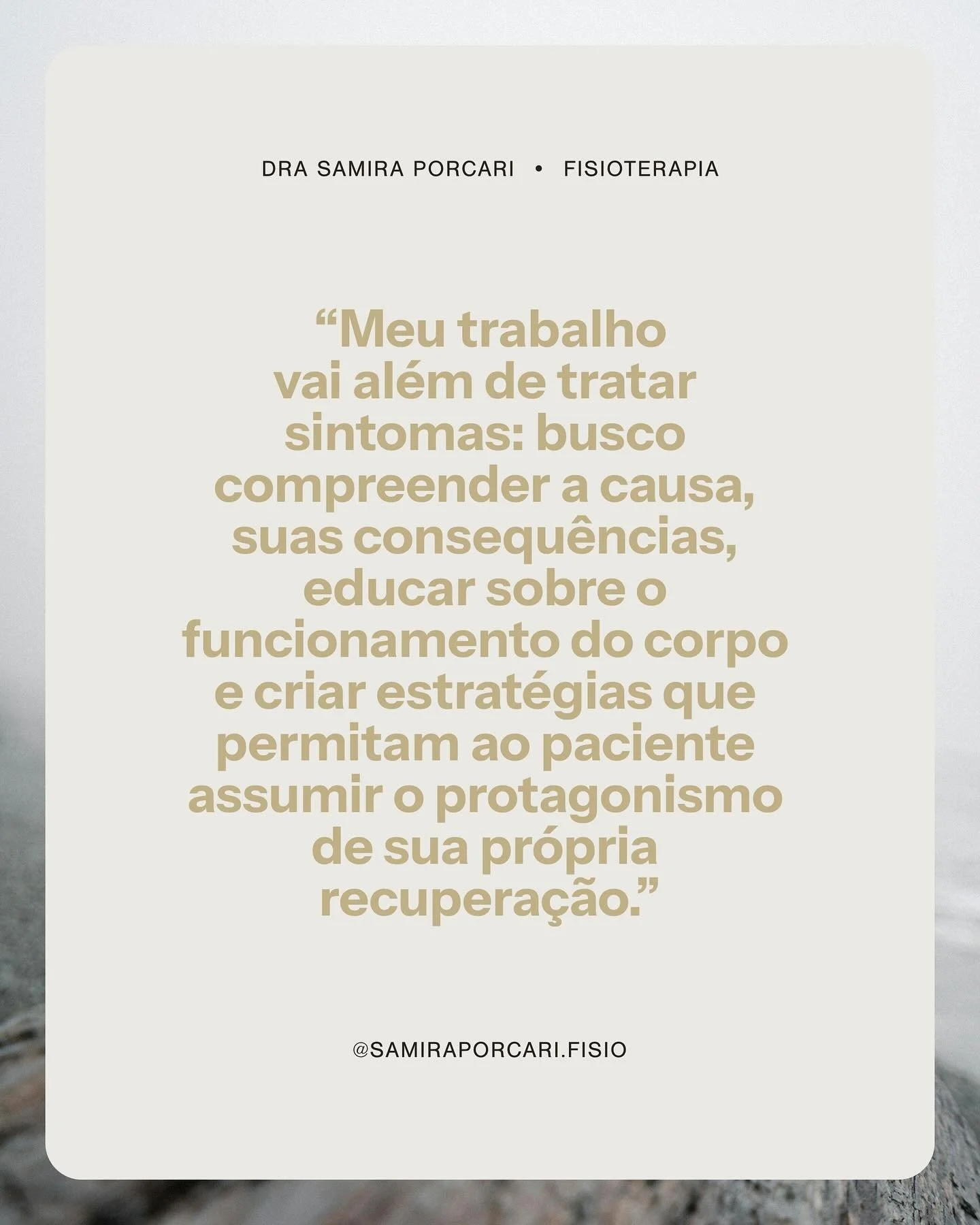 &ldquo;Meu trabalho vai al&eacute;m de tratar sintomas. Busco compreender a causa, suas consequ&ecirc;ncias, educar sobre o funcionamento do corpo e criar estrat&eacute;gias que permitam ao paciente assumir o protagonismo da sua pr&oacute;pria recupe