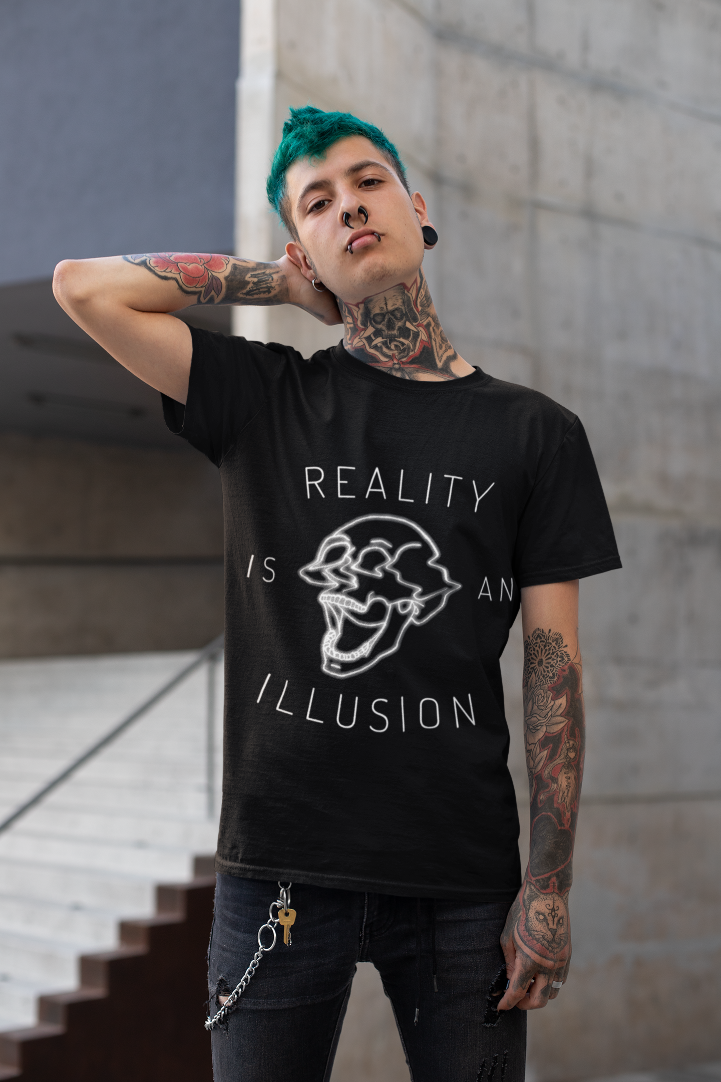 t-shirt-mockup-of-a-punk-man-with-blue-hair-and-tattoos-posing-by-a-stairway-26480.png
