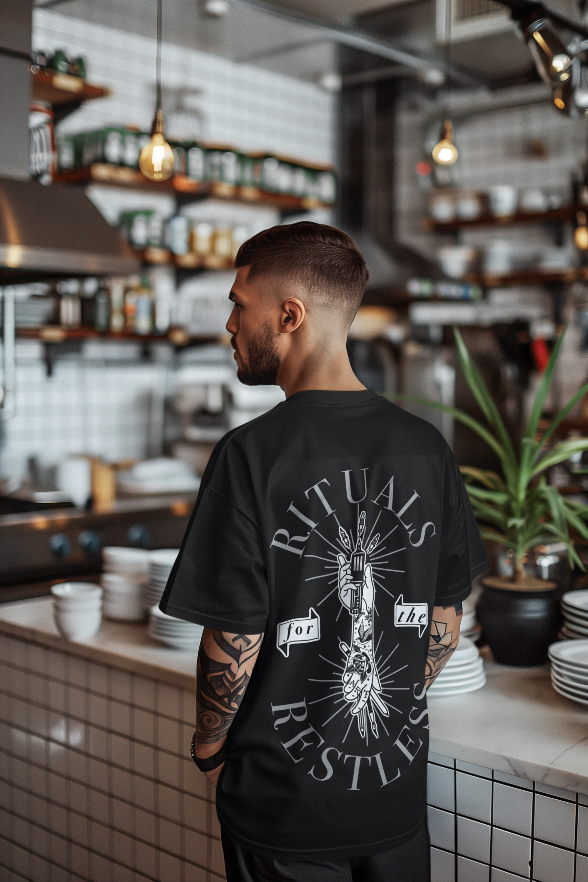 back-view-t-shirt-mockup-featuring-an-ai-created-tattooed-man-in-a-restaurant-m51348.png