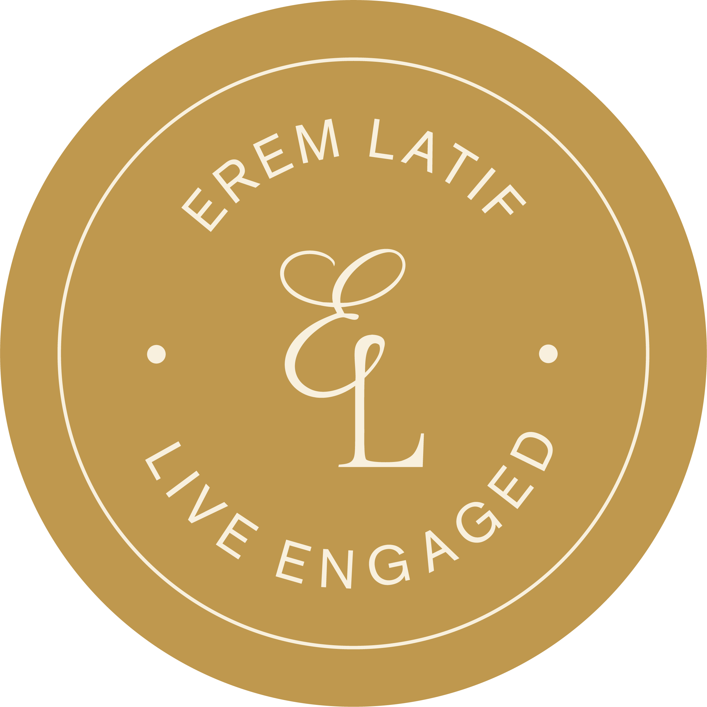 Gold-colored circular label with white text that reads 'EXPERIENCE' at the top and 'COFFEE' at the bottom, with a stylized coffee cup icon in the center.