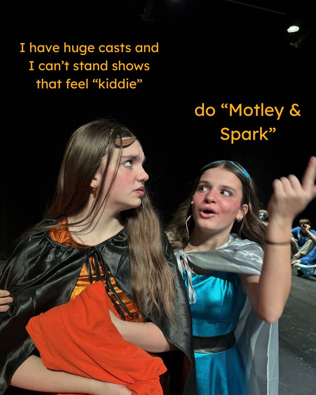 "Motley &amp; Spark" is for middle school performers and their teachers. It's not for ages 6-14. It's not for professional adults. It's for middle school performers and their teachers. And it feels like it. DM us or visit middlekidmusicals.