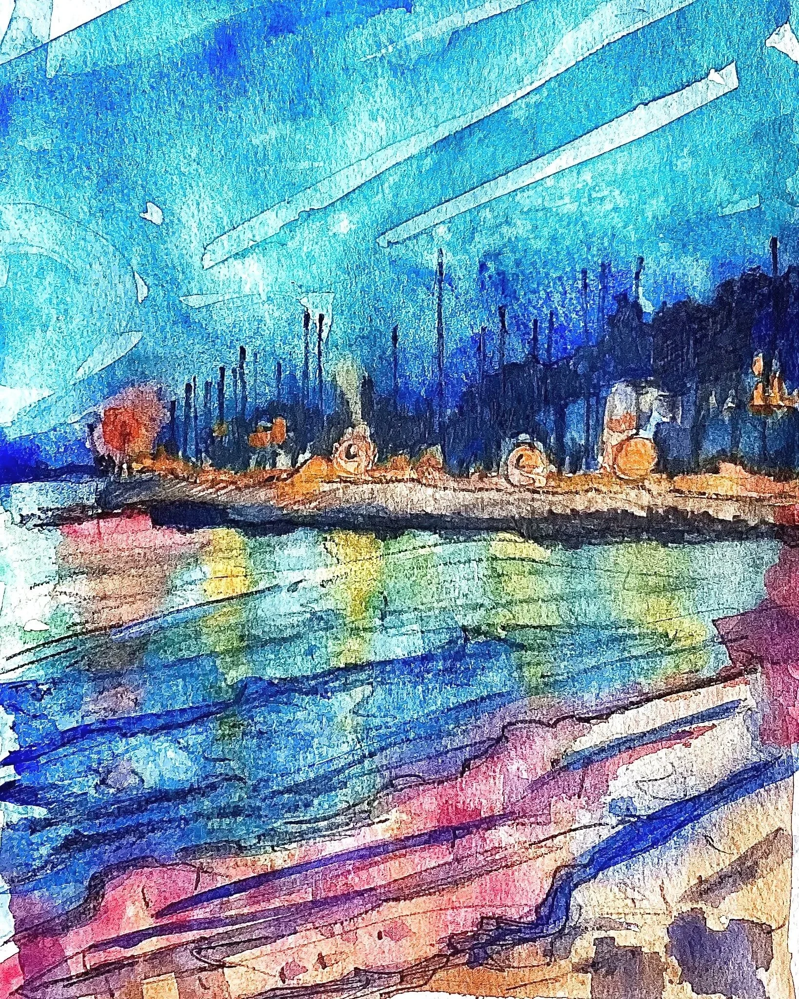 L`HEURE BLEUE AU PORT (20x30cm)