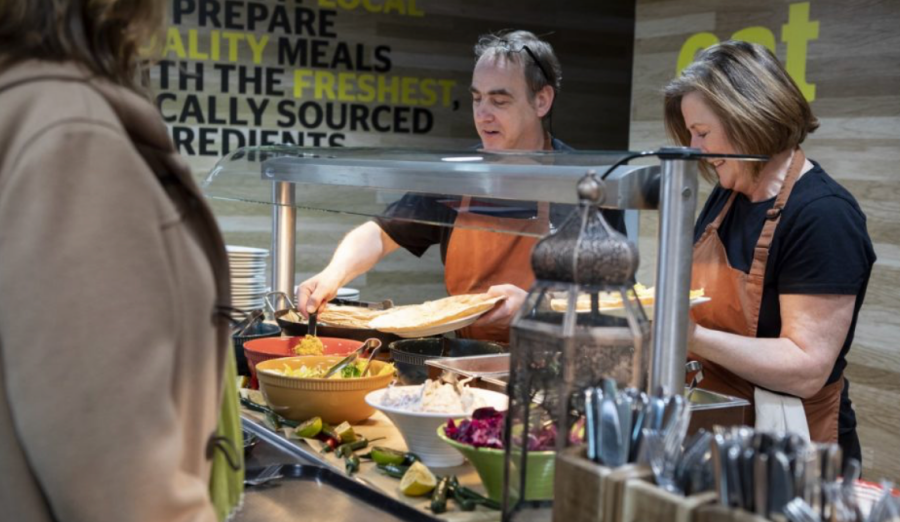 Serving freshly cooked food at the Penryn Campus