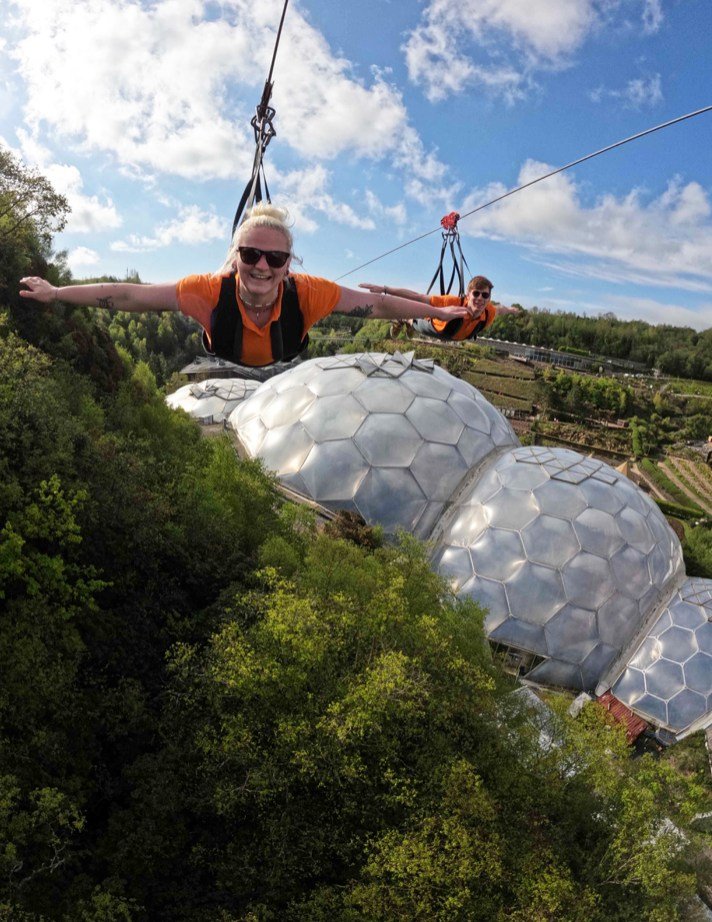 Enjoying the zipwire at the Eden Project