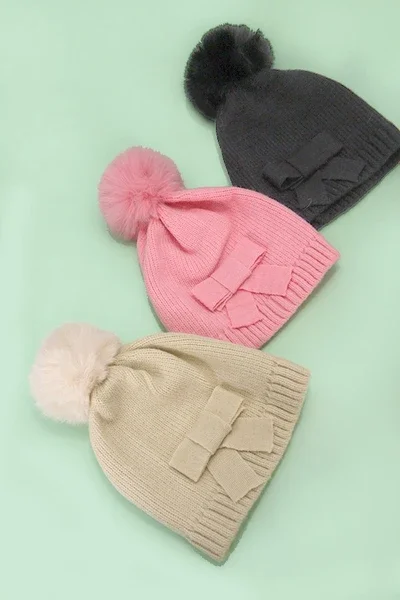 Soft Bow Pom Pom Beanie Hat