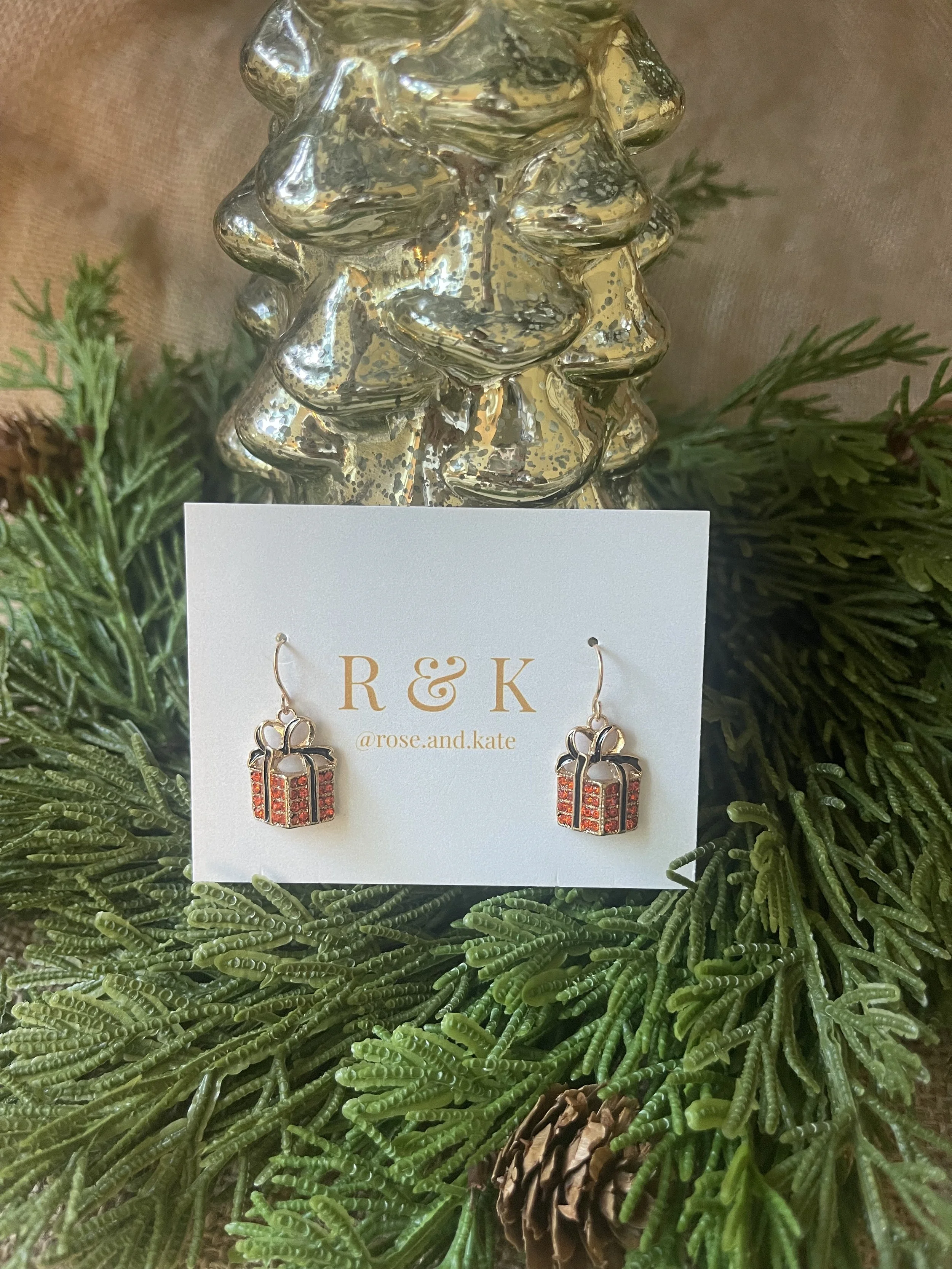 Rhinestone Christmas Gift Box Drop Earrings