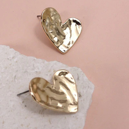 Hammered Heart Stud Earrings