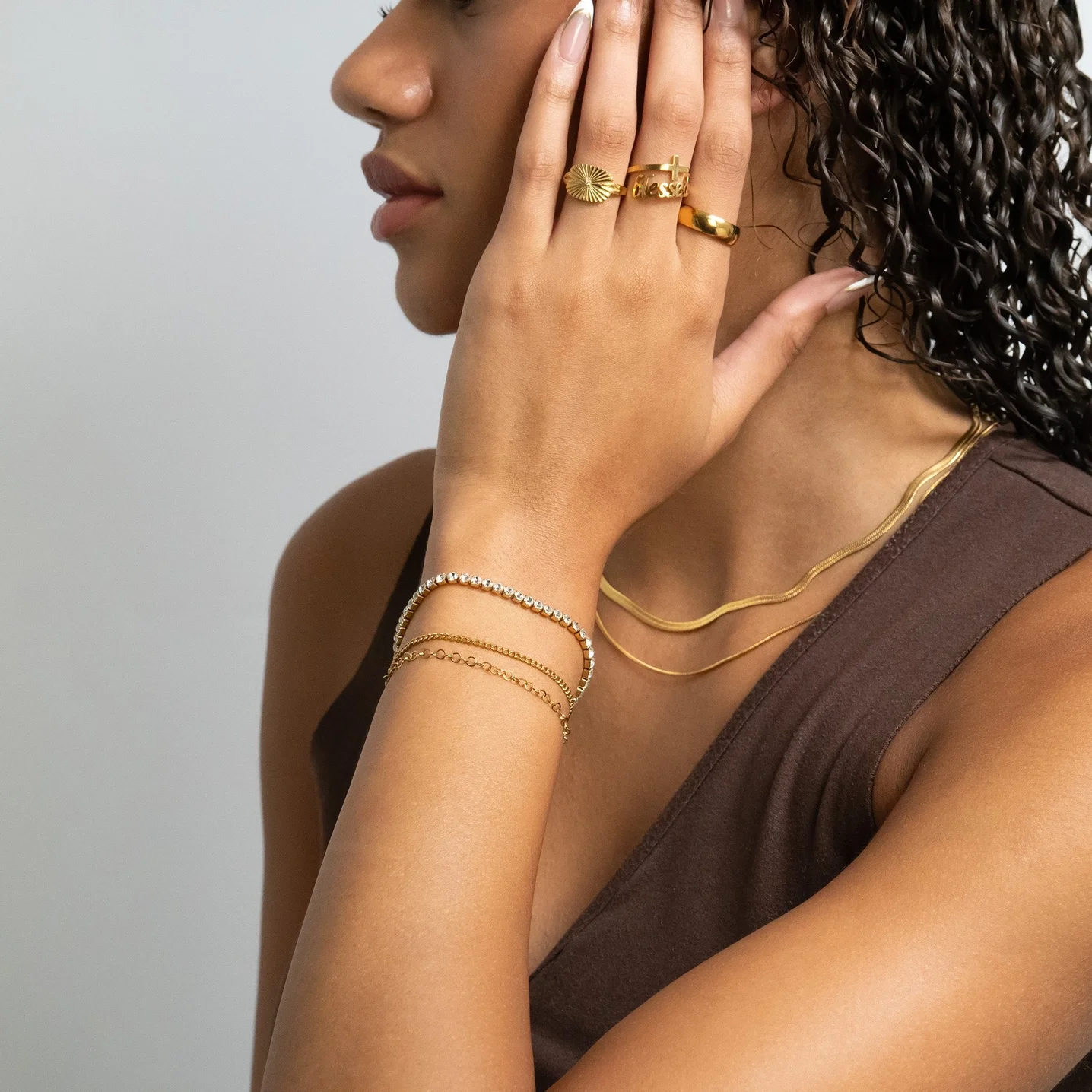 18K Gold CZ Stone Tennis Chain Bracelet