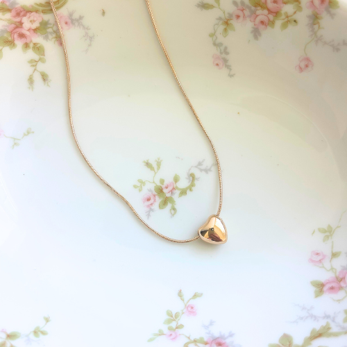 Mini Puff Heart Pendant Snake Chain Necklace