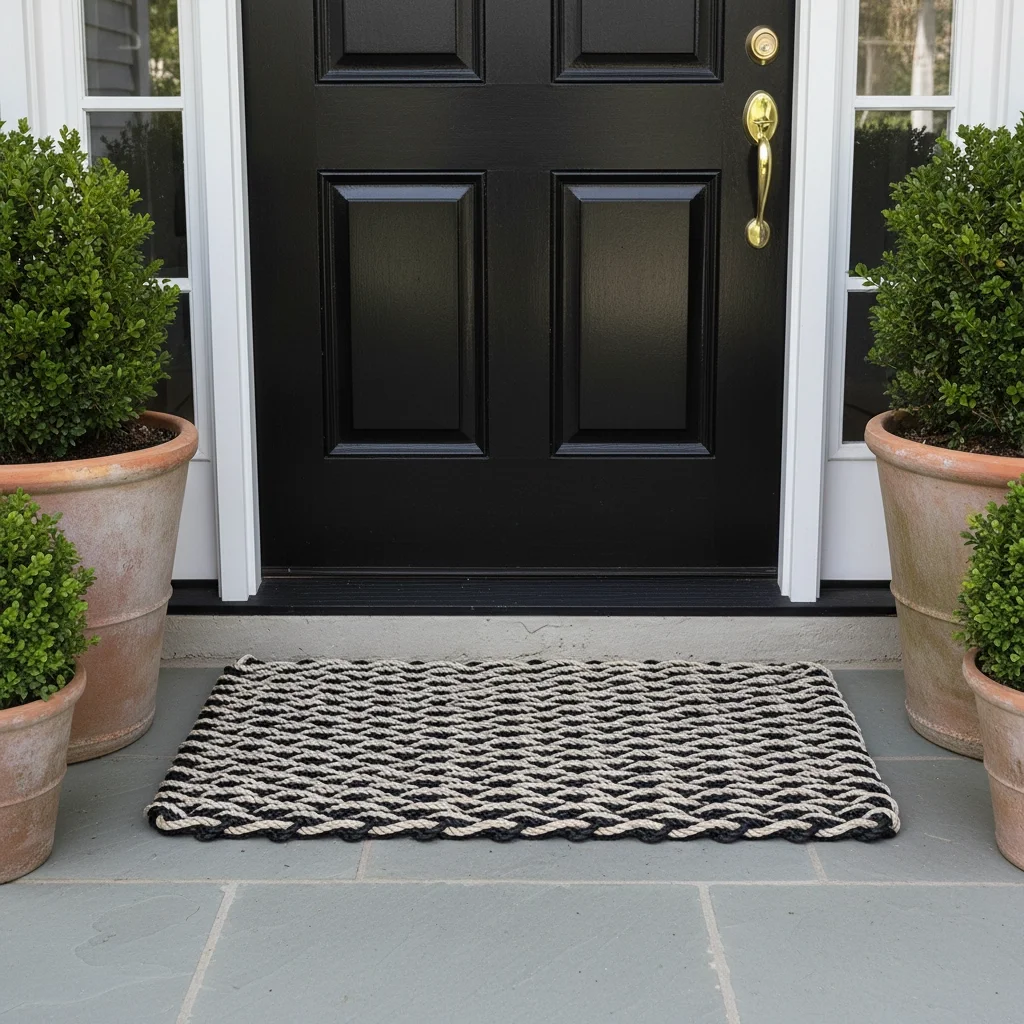 Lobster Rope™ Outdoor Doormat: Black & Sand Double Weave