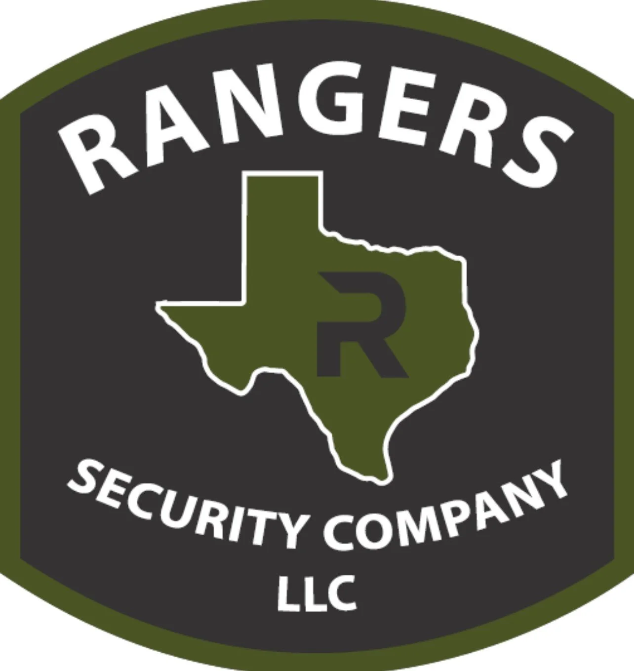 Security company logo featuring the outline of Texas with a large letter R inside, and the word 'RANGERS' above and 'SECURITY COMPANY LLC' below, all on a black and green background.