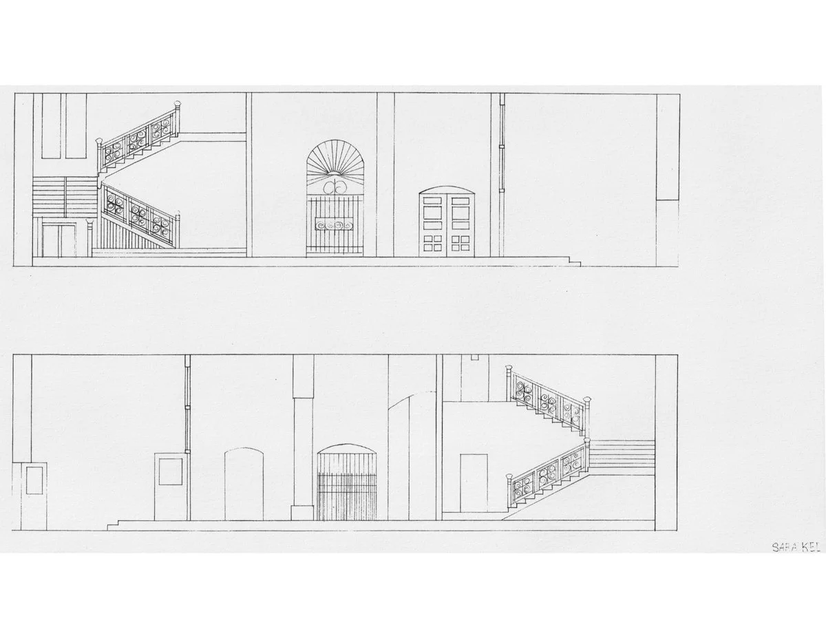 Arch 104 | Professor: Al Lorenz - Higgins Hall Hand-Drawn Section & Wall Elevations (1st Year, Fall 2000)
