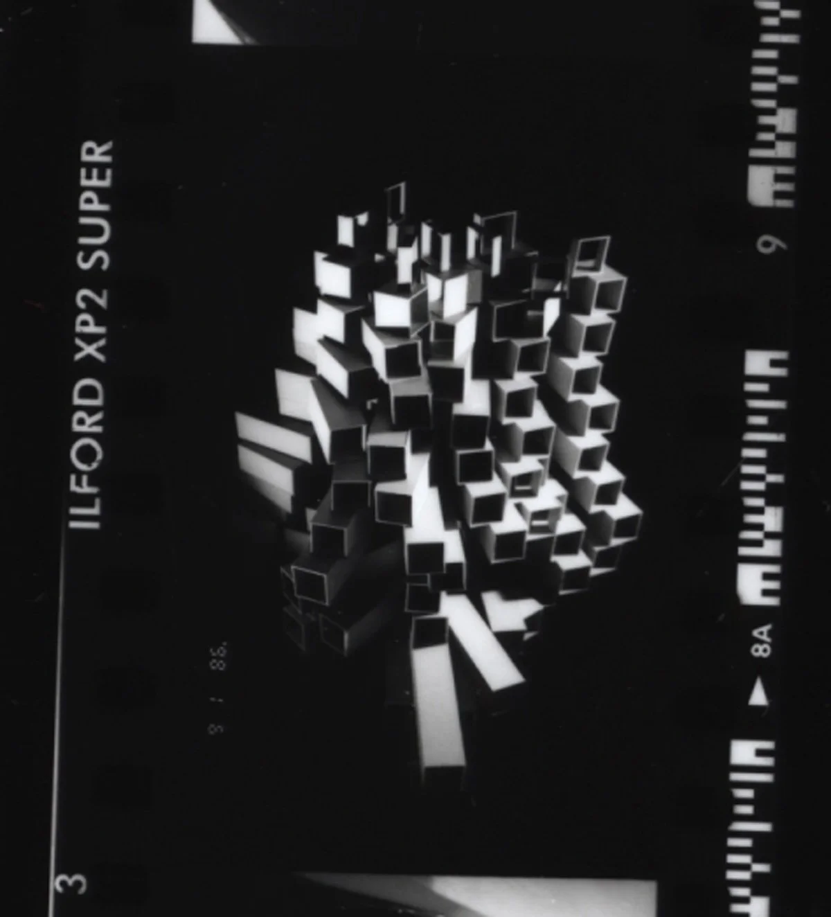 Design 402 - Ecstatic Architecture: School for the Performing Arts - Midterm - Model Photo - View 1, from above (black & white)