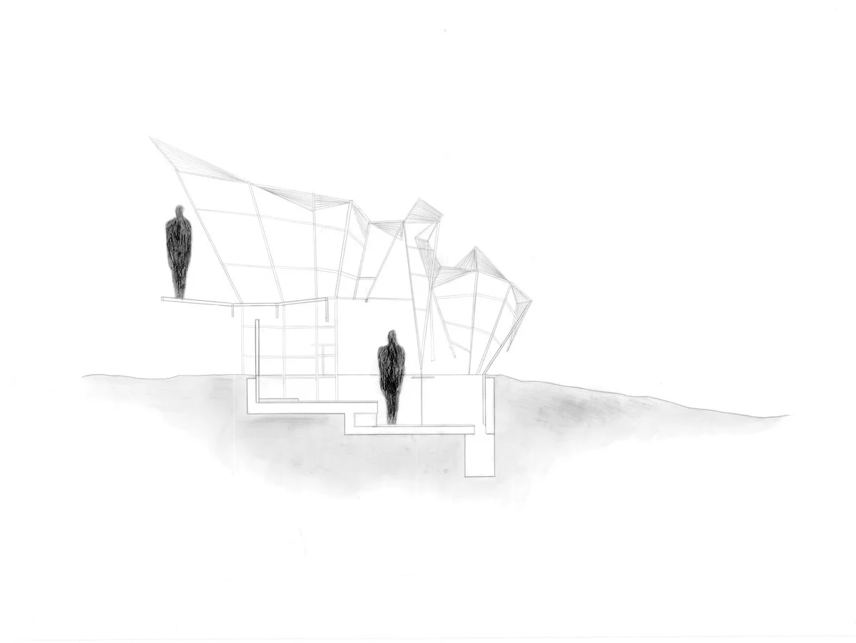 Design 102 | Artist Studio - Critic: Lawrence Blough - Prospect Park Brooklyn, NY - Hand-drawn Section - Final (pencil on vellum)