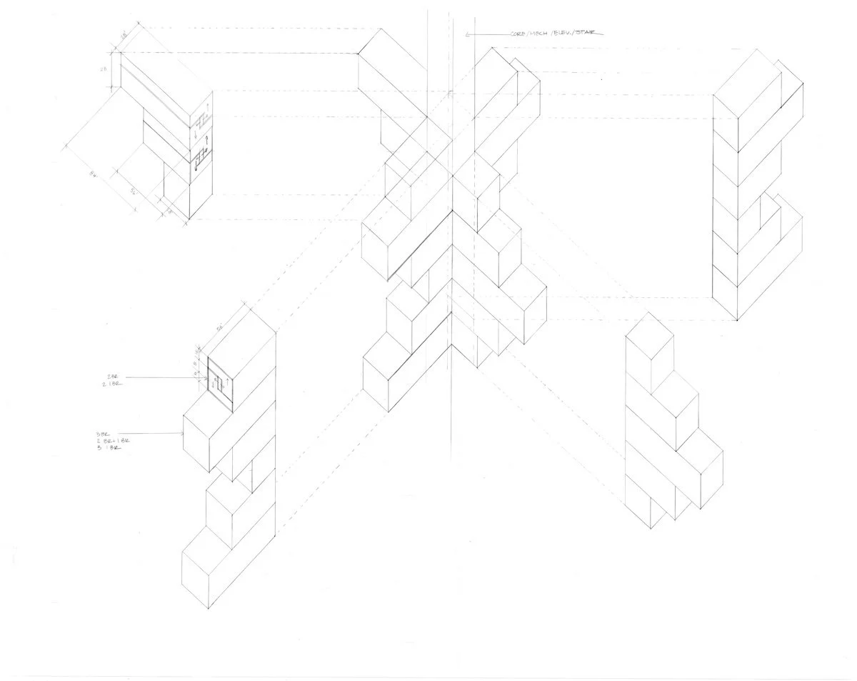 Design 301 | Comprehensive Design - Critic: Professor Donald Cromley (3rd Year, Fall 2002) - Hand-drawn Exploded Axonometric (pencil on vellum)