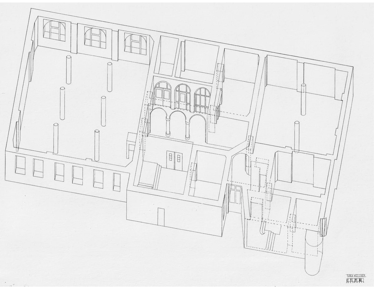 Arch 104 | Professor: Al Lorenz - Higgins Hall Hand-Drawn Axonometric View (1st Year, Fall 2000)