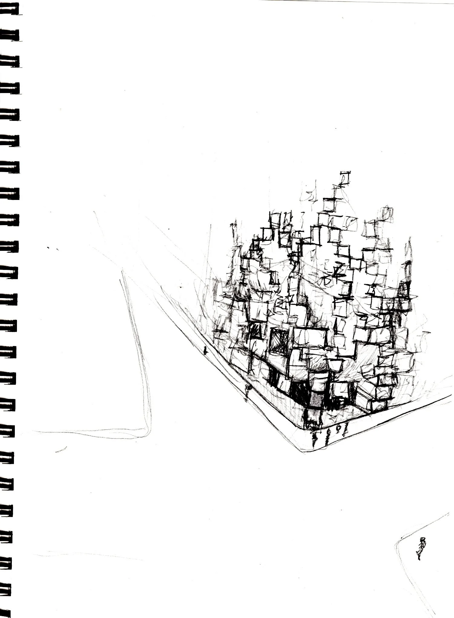 Design 402 - Ecstatic Architecture: School for the Performing Arts - Process Drawing, concept sketch (pencil on paper)