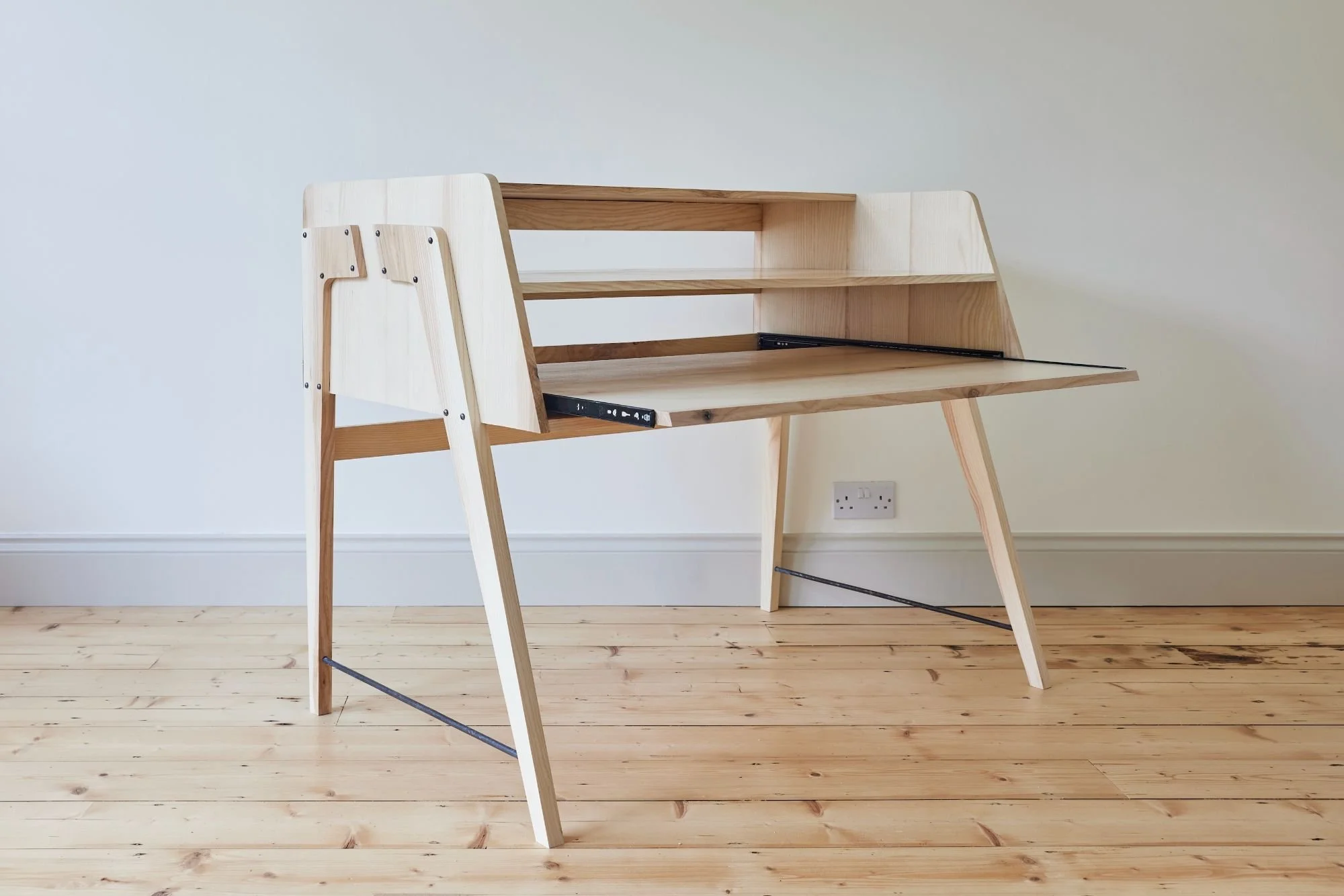 Bespoke Music Production desk made with solid ash and made in a workshop near Bristol