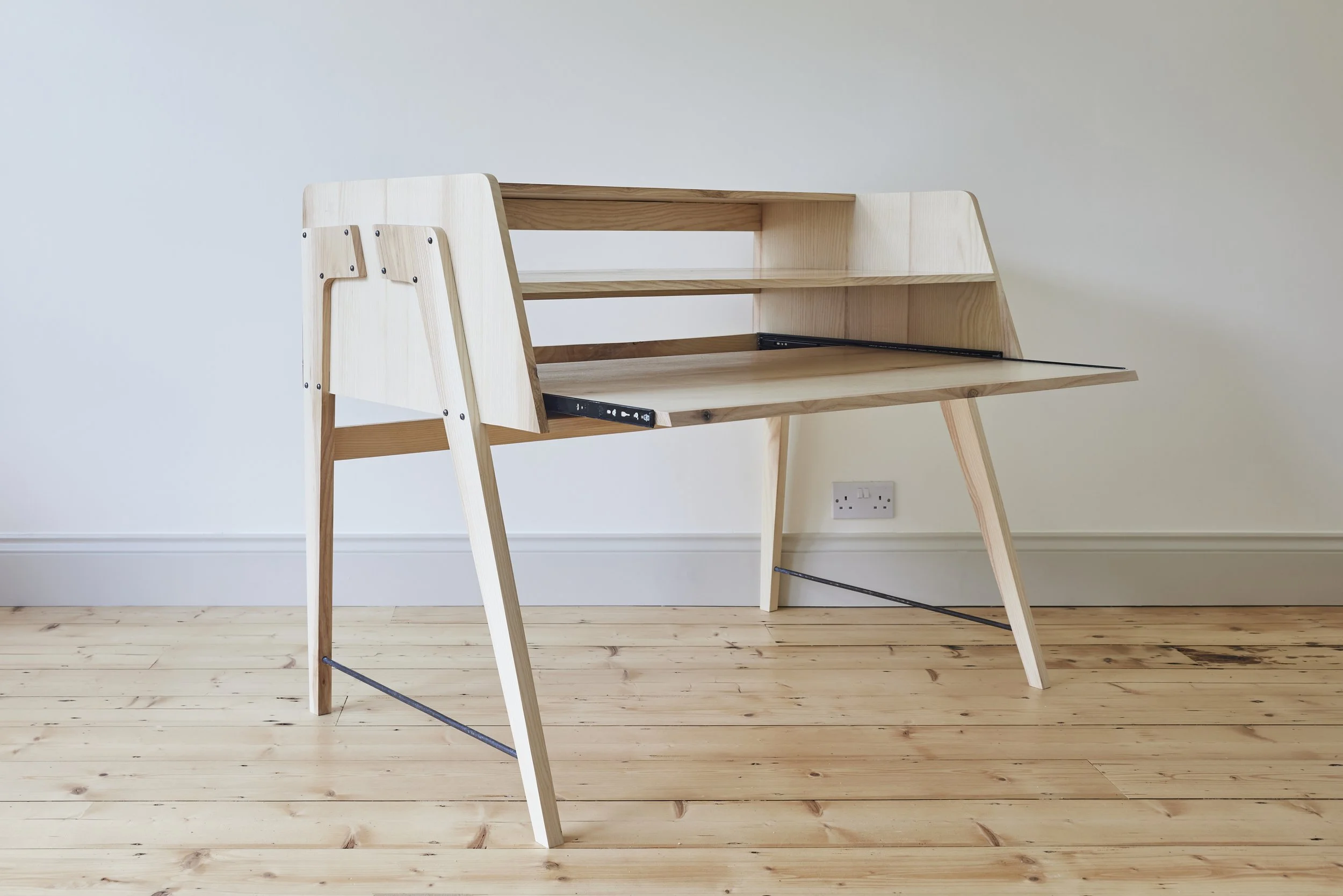 Bespoke Music Production desk made with solid ash and made in a workshop near Bristol
