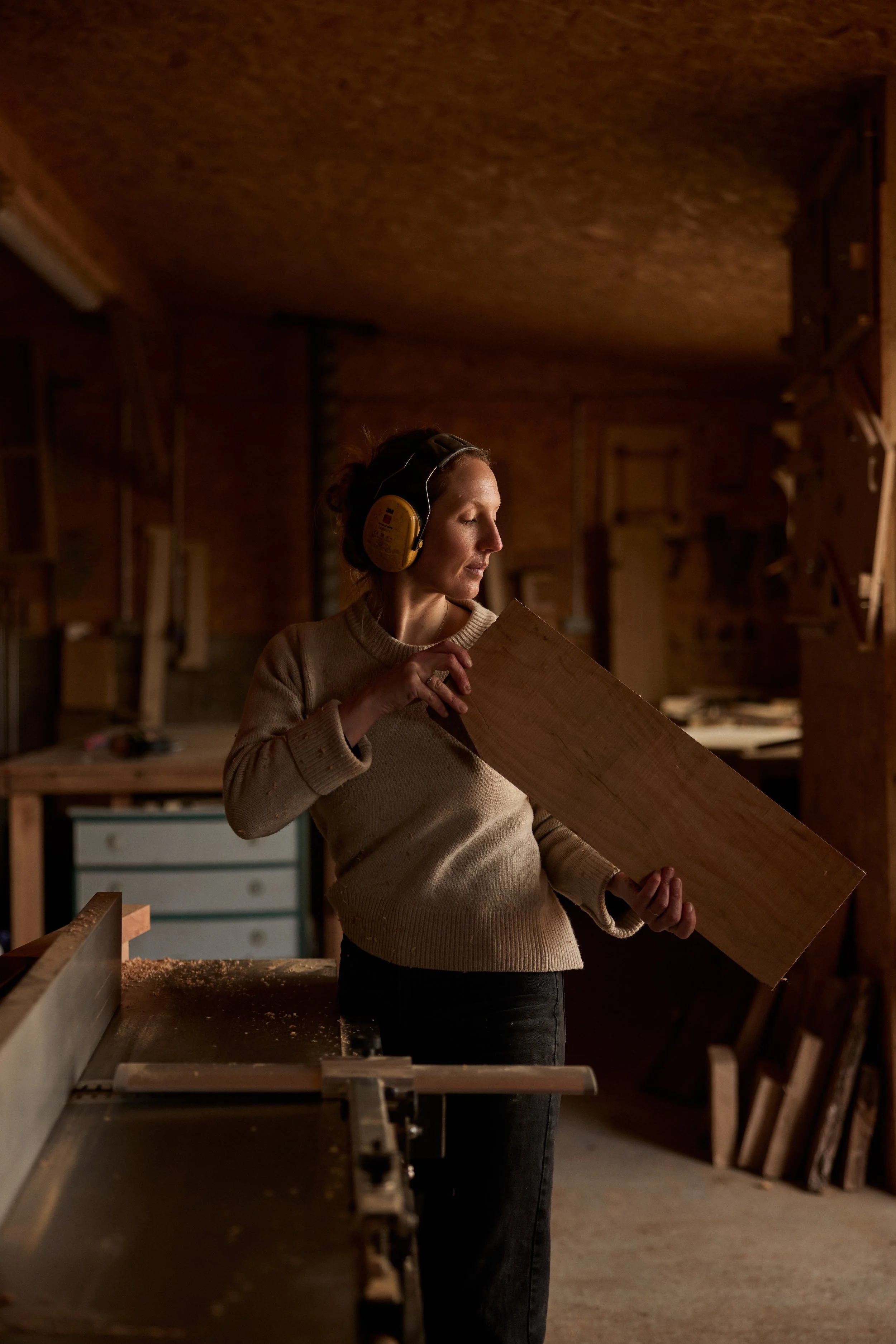 Planing solid british hardwoods in a workshop near Bristol sourced sustainably