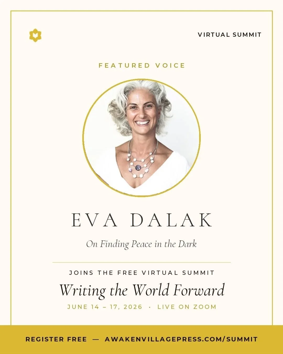 It is an honor to participate in @awakenvillagepress Writing the World Forward. The question at the heart of this summit is one I carry too:
What stories does the world need right now?

I'll be joining 20 authors and voices across four days  June 14&