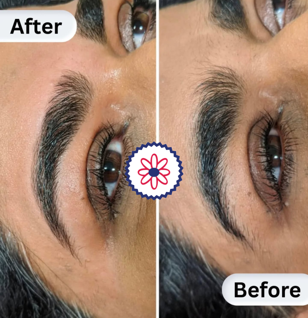 Before and after eyebrow waxing results showing cleaner shaping and more defined brows.