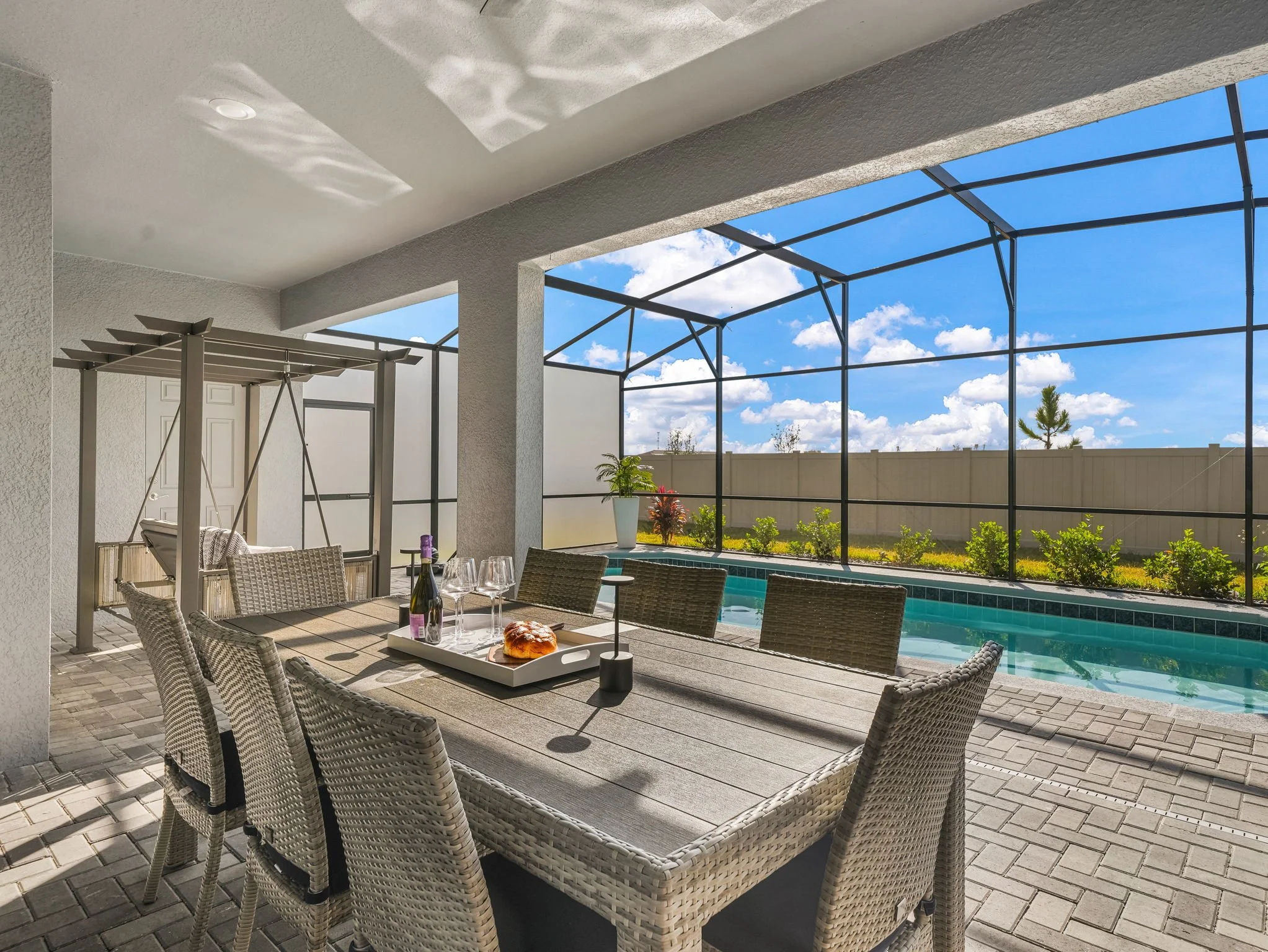 Lounge, swing, dine or visit on the patio at this private villa in Windsor Cay Resort near Orlando, Disney, and Universal Studios. Great for families and large parties, a 10-bedroom, 8-bath home with spacious living.