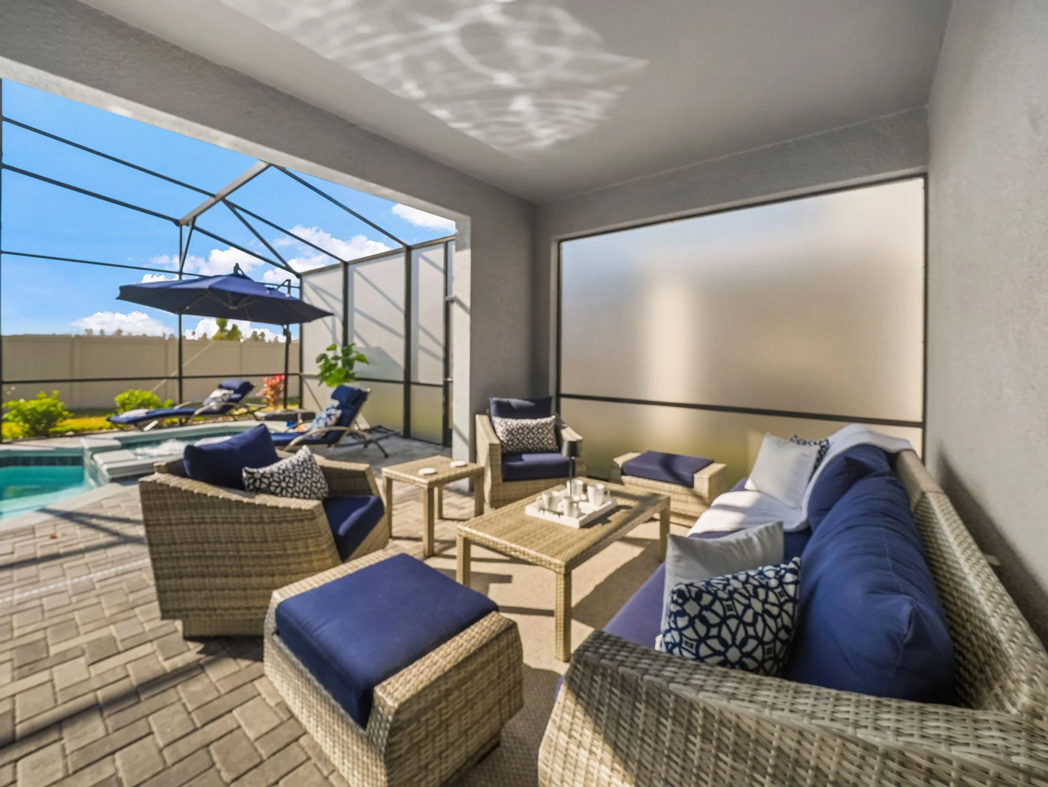 Lounge, swing, dine or visit on the patio at this private villa in Windsor Cay Resort near Orlando, Disney, and Universal Studios. Great for families and large parties, a 10-bedroom, 8-bath home with spacious living.