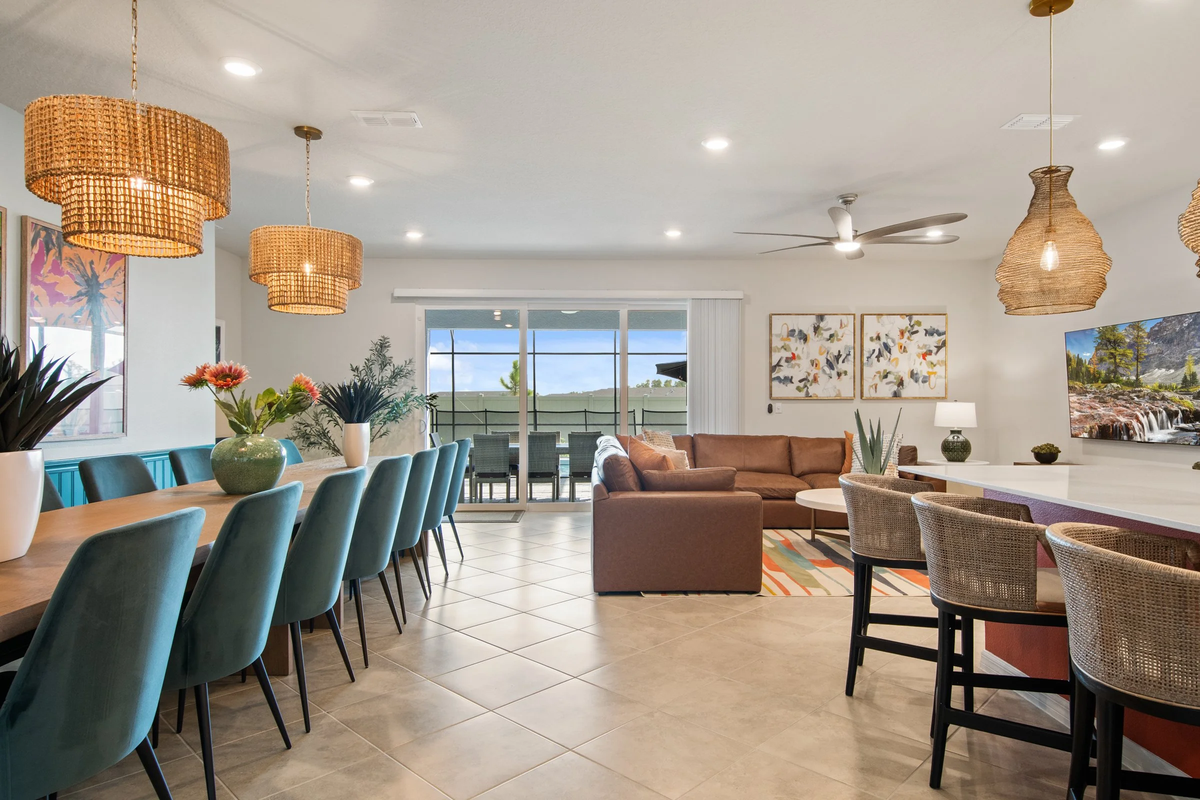 Private home in Windsor Cay Resort near Orlando, Disney, and Universal Studios. Family friendly, open concept, 10-bedroom, 8-bath home with private pool and spa.