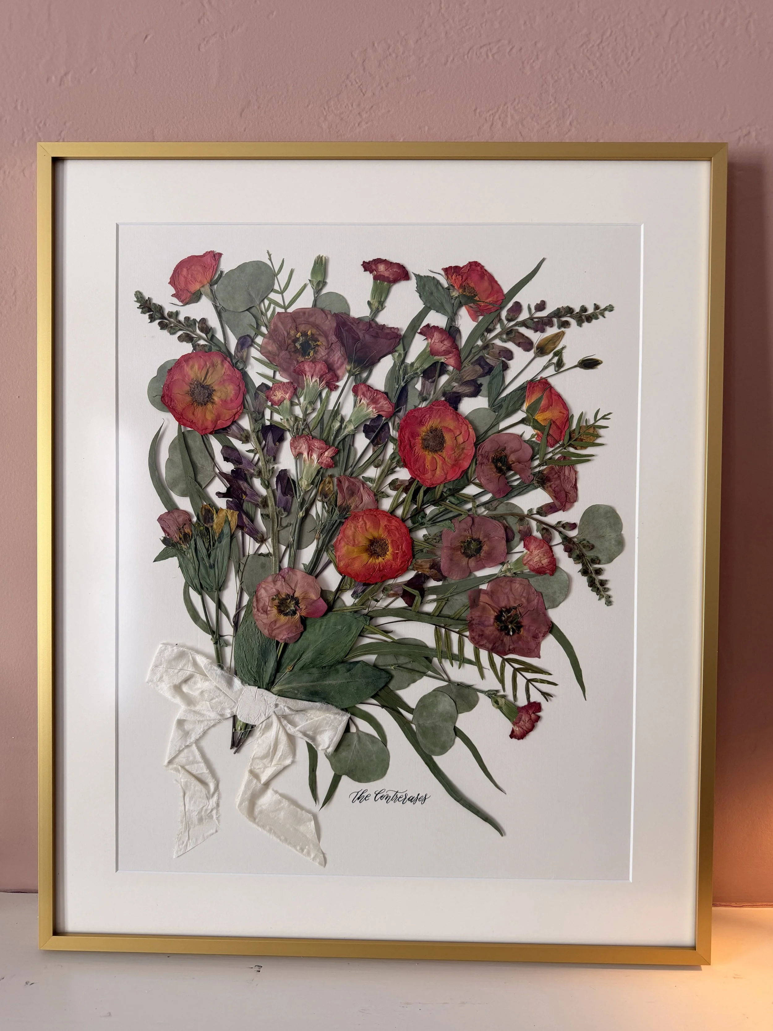 20x24 Framed + Matted Preserved Bouquet (from original fresh bouquet) with Thin Modern Metal Frame