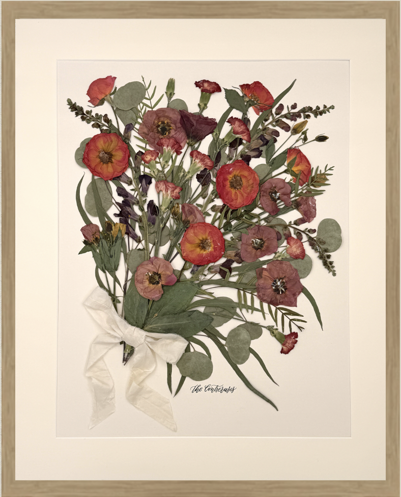 20x24 Framed + Matted Preserved Bouquet (from original fresh flower bouquet) with Wood Frame