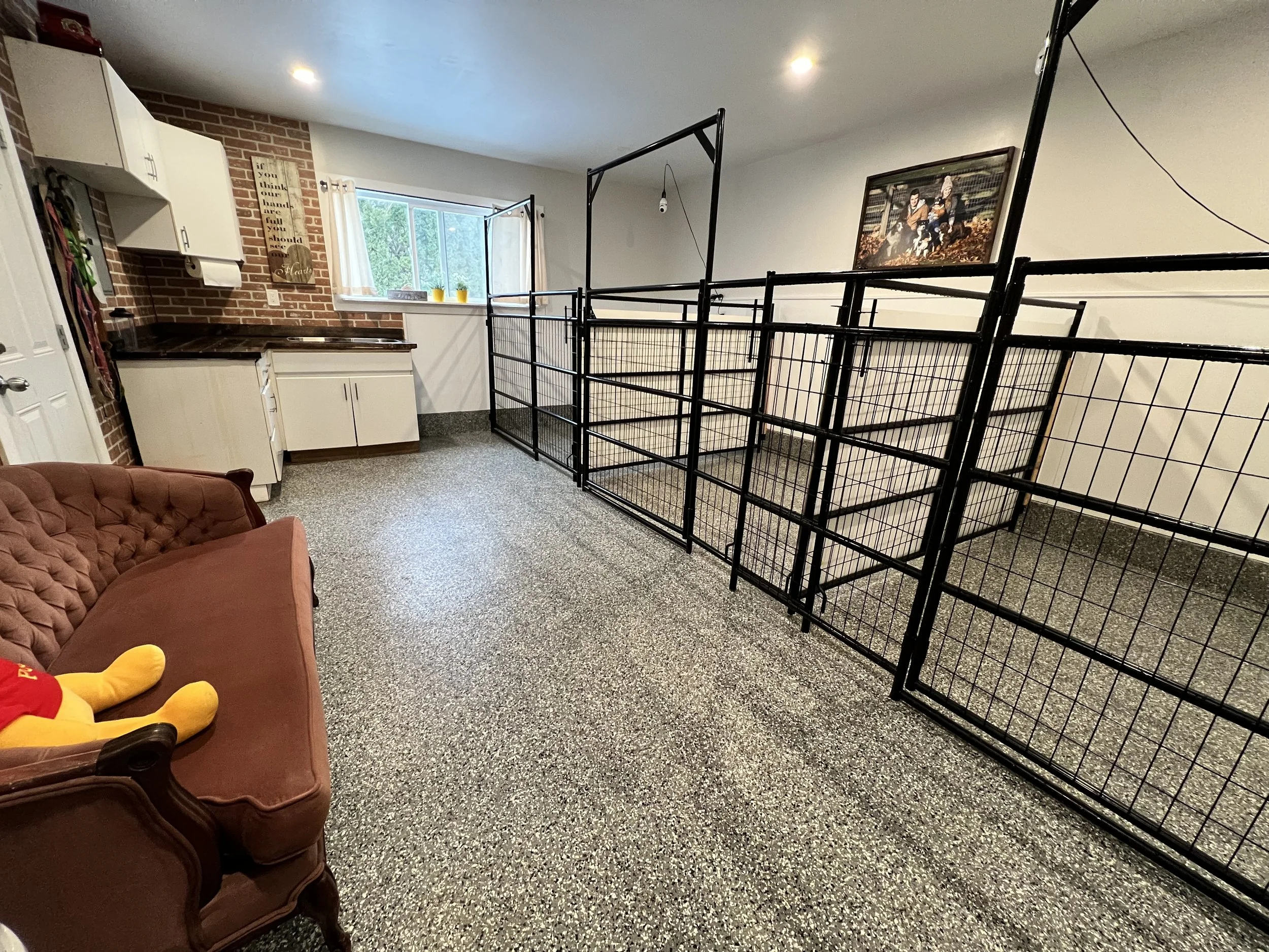 home like boarding in the fraser valley with large kennel like bright area with comfortable couch. dog lover boarding here.