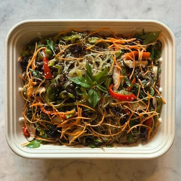 Marinated Beef + Seasonal Veggie Sweet Potato Noodles