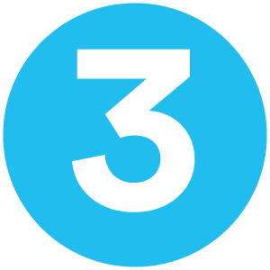 Blue circular icon with the white number three in the center.