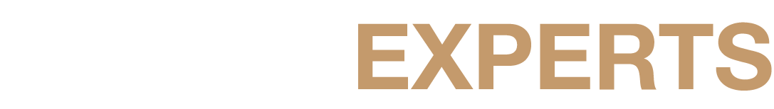 Logo for House of Experts with bold text in white and brown on black background.
