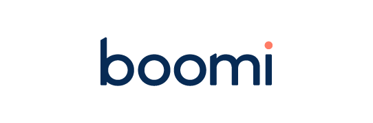 The Boomi logo in dark blue text with a small orange dot above the final letter i.