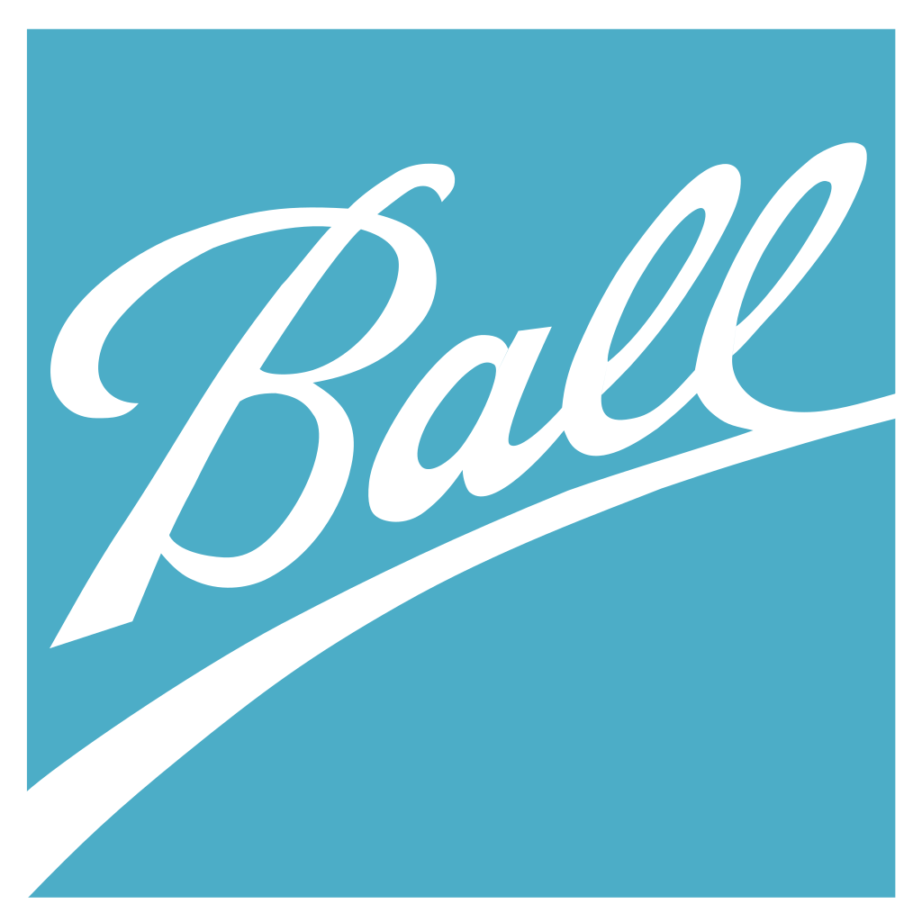 The logo of the Ball Corporation with the word 'Ball' in white script on a blue background.