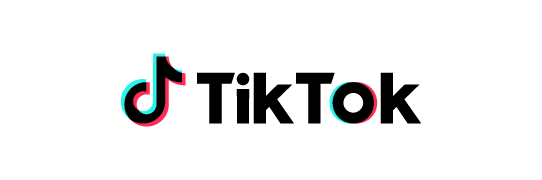 TikTok logo next to a pink and black circle logo on a black background.