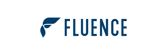The fluence logo with a stylized 'F' and the word 'FLUENCE' in blue and black text.