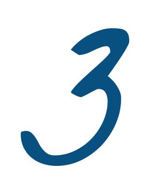 A large blue number three on a black background.