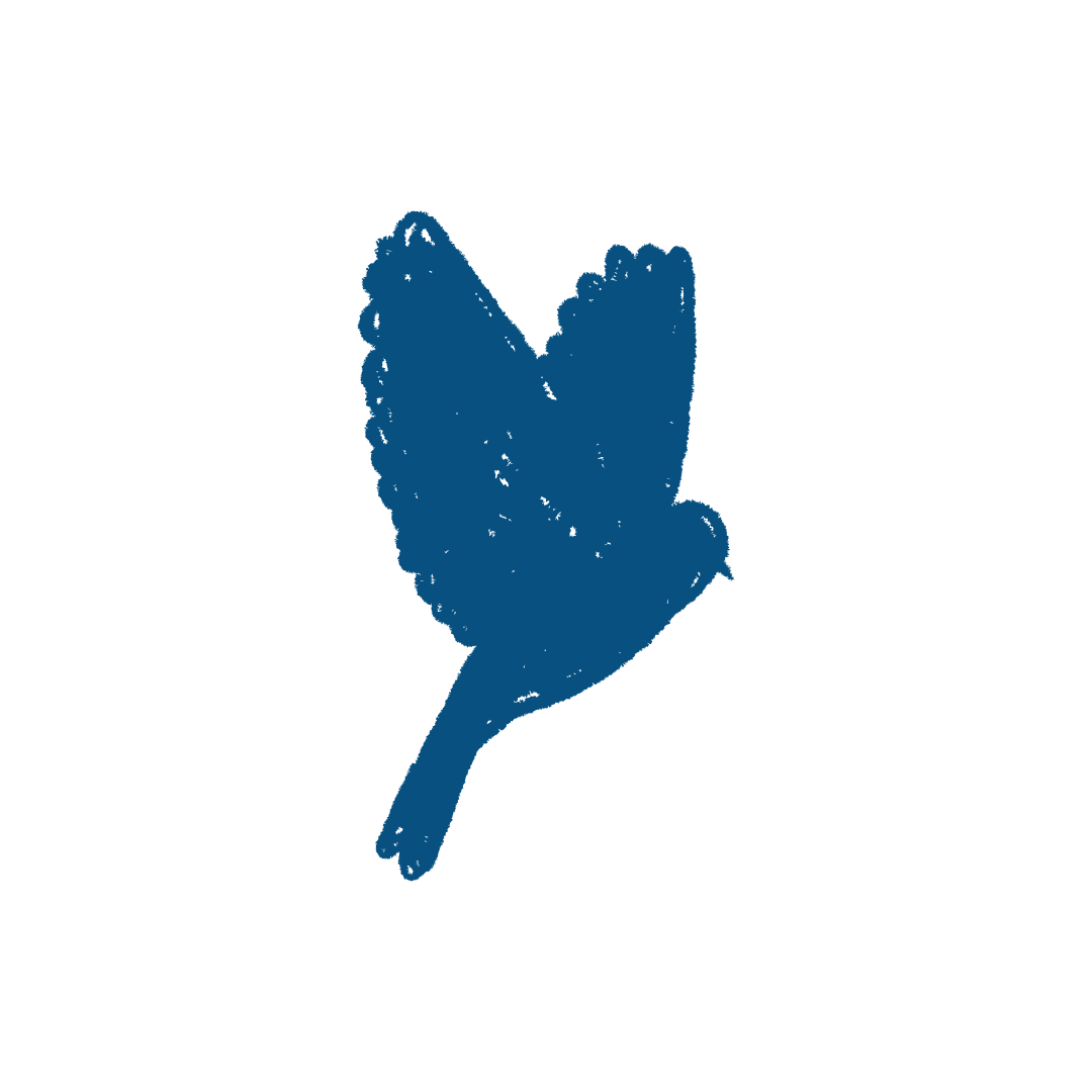 Blue silhouette of a bird, possibly a swallow, positioned inside a stylized hand outline.