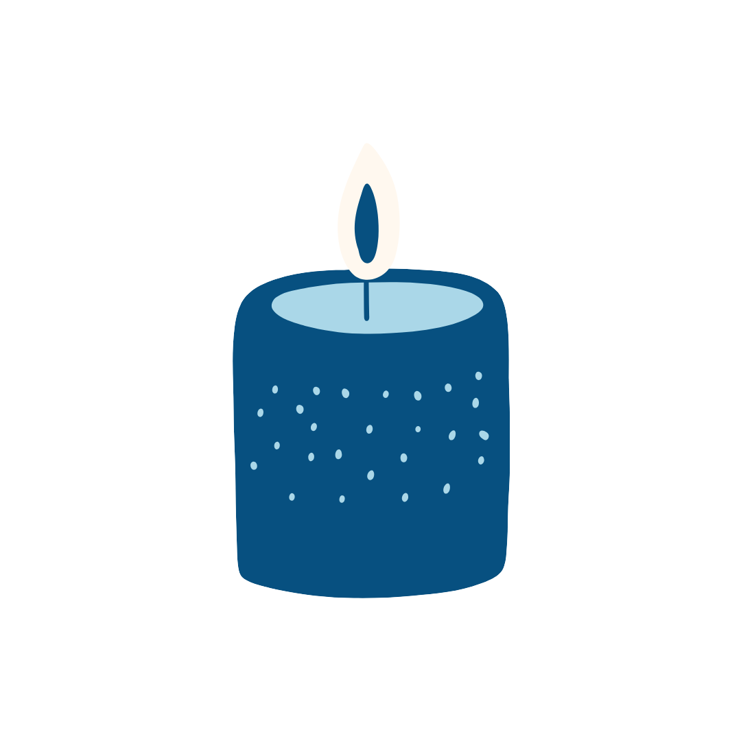 Illustration of a blue birthday candle with a lit flame and dotted pattern on the wax.